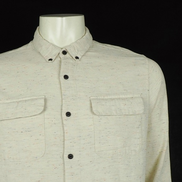 Roark Cassidy Flannel Button Down Shirt Mens Large Beige Classic Fit Lightweight - Picture 2 of 4